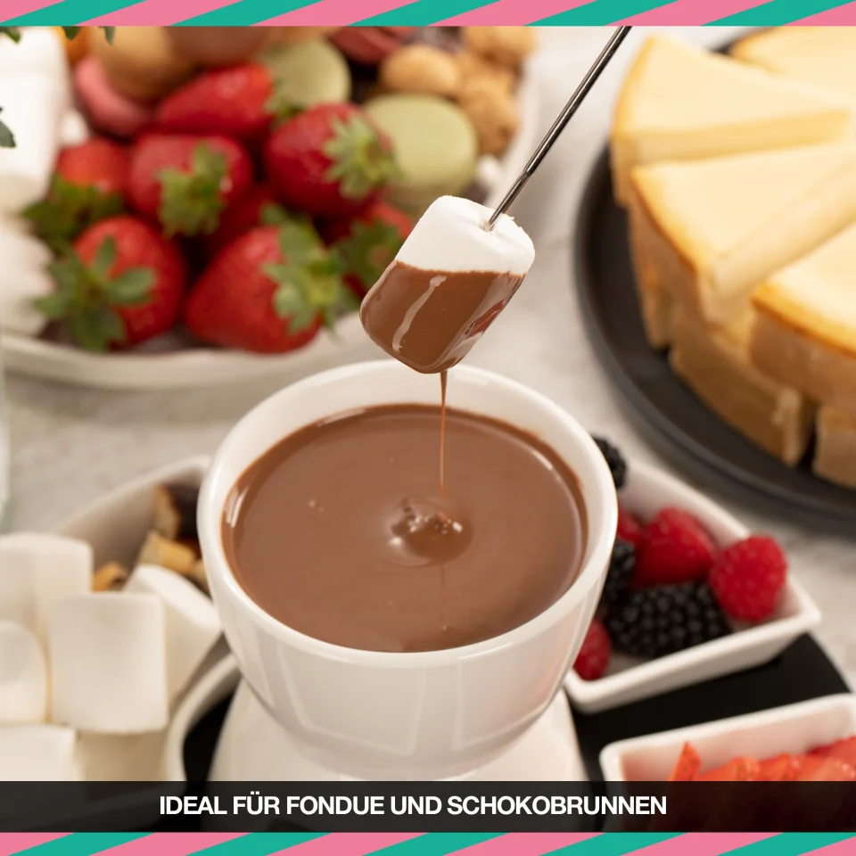Schoko-Fondue Tropfen-Mix – Zartbitter, Vollmilch & Weiß